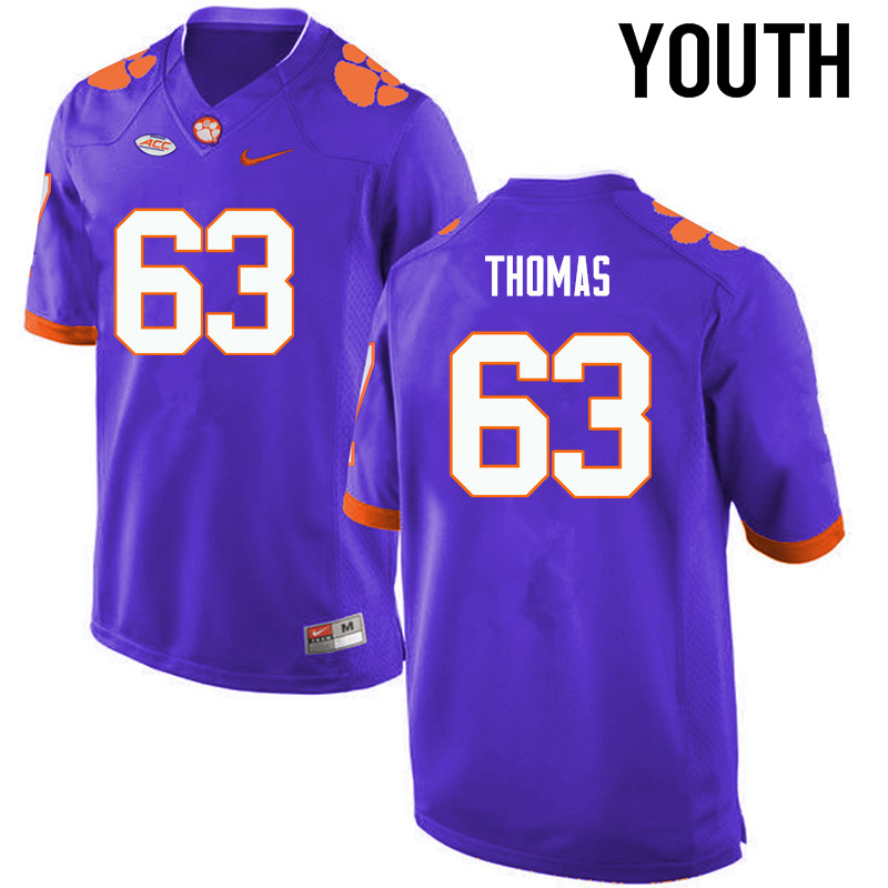 Youth Clemson Tigers #63 Brandon Thomas College Football Jerseys-Purple - Click Image to Close
